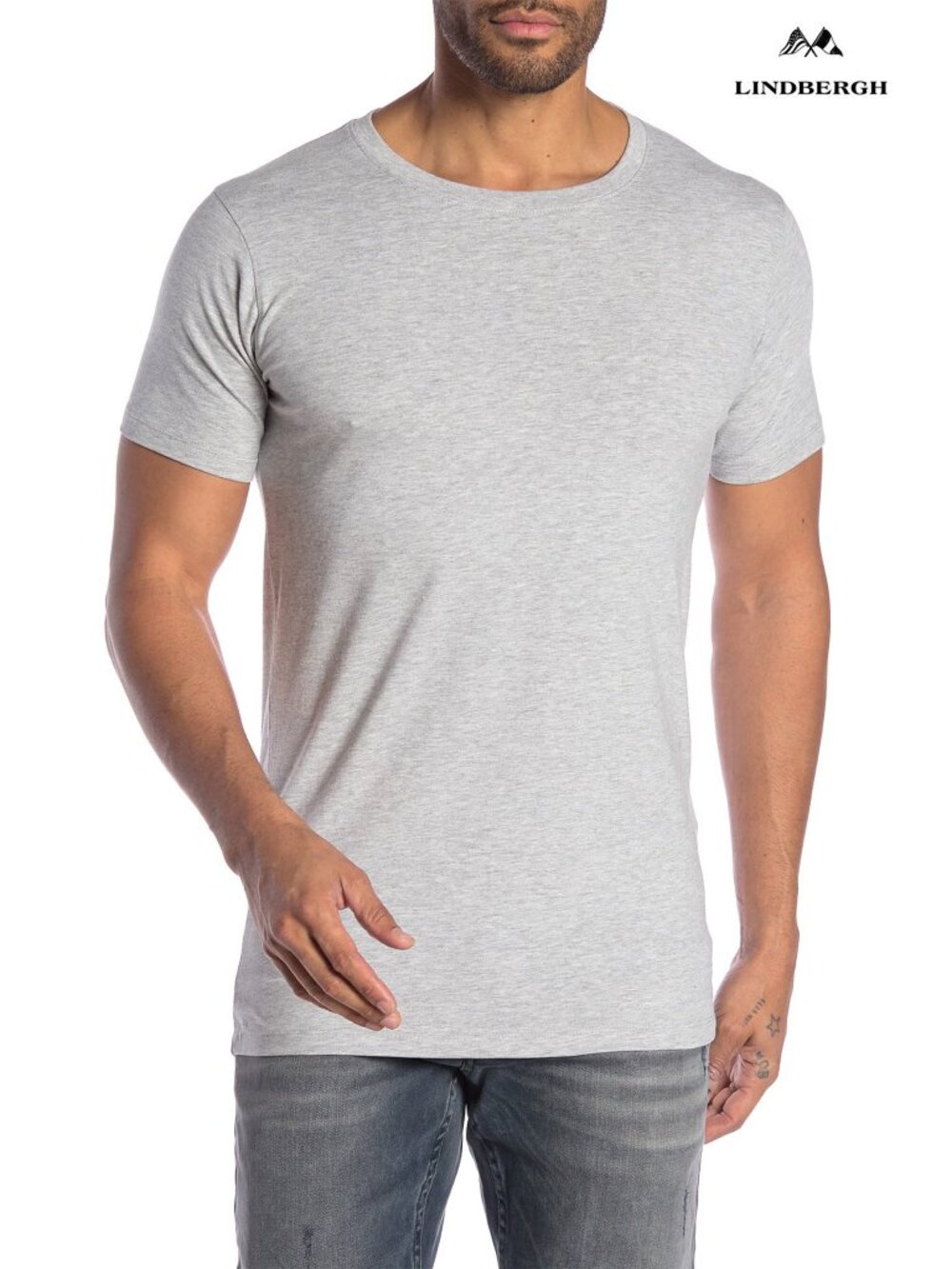 LINDBERGH CREW NECK SLIM FIT STRETCH COTTON GREY MEL TEE. NWT. SIZE XL